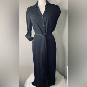 Halston Heritage Black Full Buttown Down Belted Dress